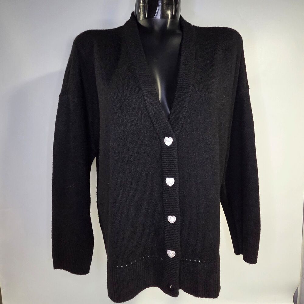 Torrid Vegan Cashmere V-Neck Cardigan Deep Black NWT 0 / L / 12 Heart Rhinstones